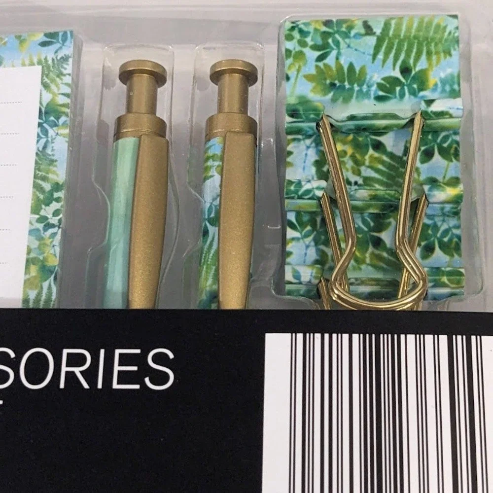 Pembrook Desk Accessories Assortment Tropical Palm Gold Pens Notepad Clips Set - Picture 4 of 6